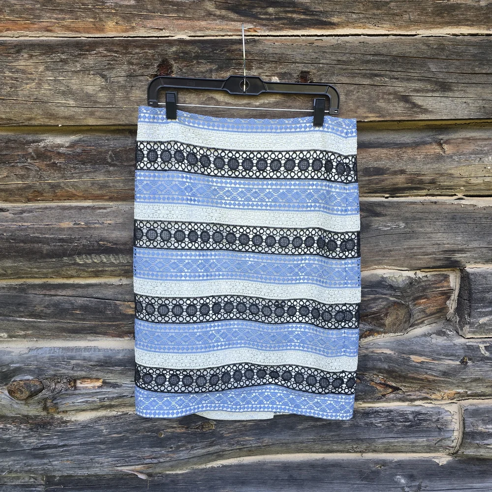 Talbots Blue and Black Striped Lace Knit Pencil Skirt, Size 10 - Picture 3 of 7
